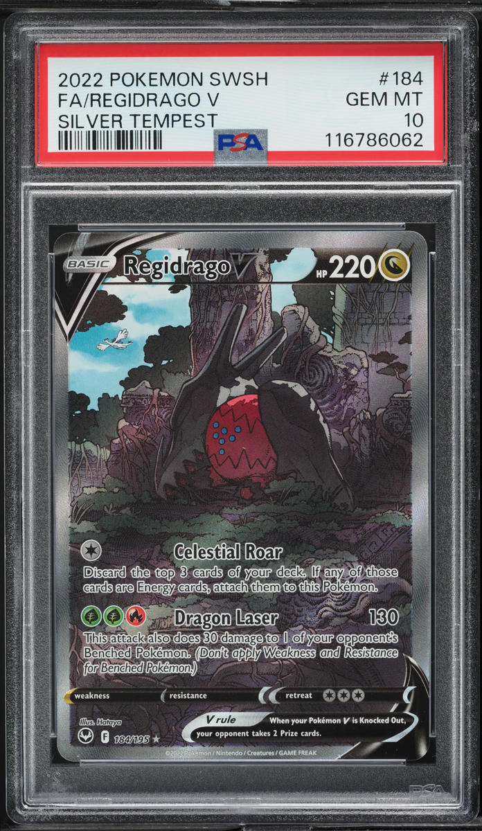 2022 Pokemon SWSH Silver Tempest Full Art Regidrago V #184 PSA 10 GEM MINT
