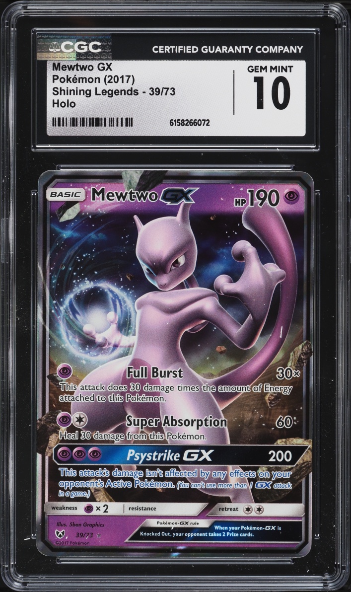 2017 Pokemon Sun & Moon Shining Legends Holo Mewtwo GX #39 CGC 10 GEM MINT