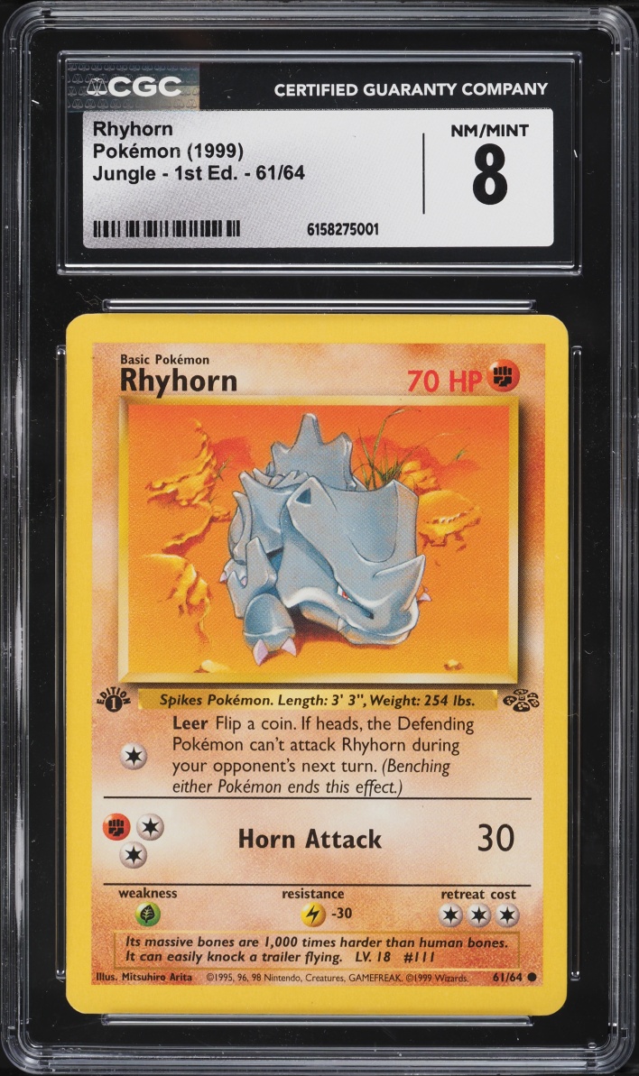 1999 Pokemon Jungle 1st Edition Rhyhorn #61 CGC 8 NM-MT