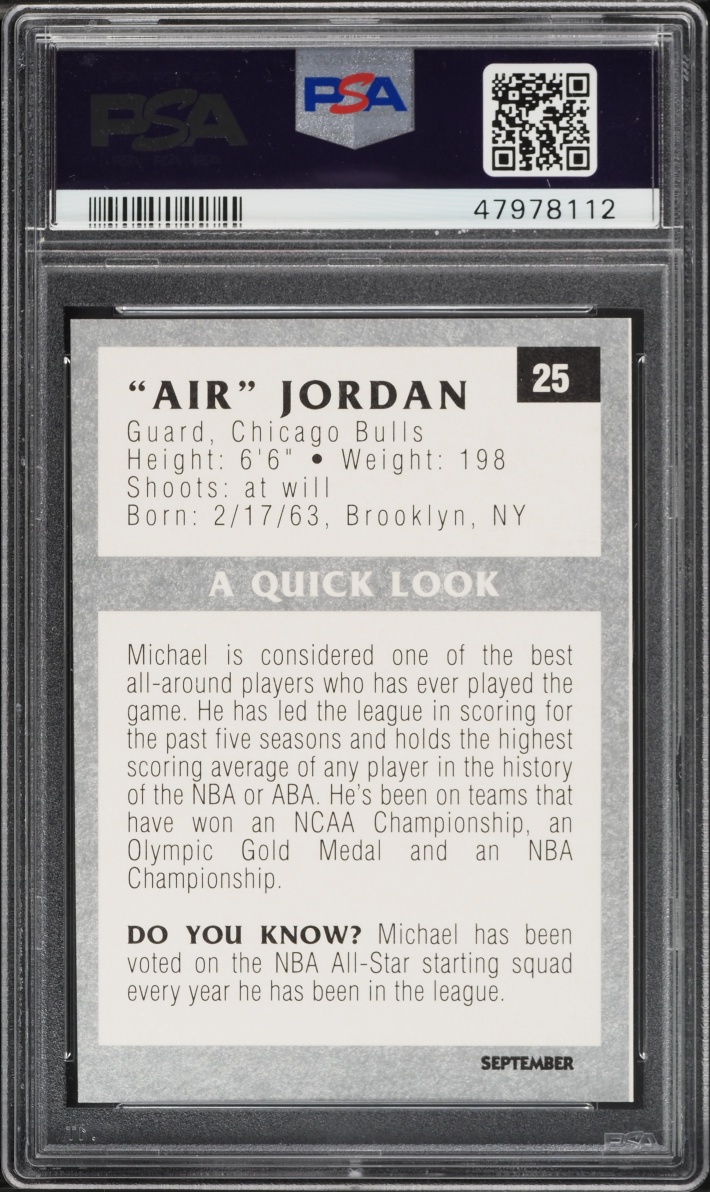 1991 Tuff Stuff Jr. Michael Jordan #25 PSA 9 MINT