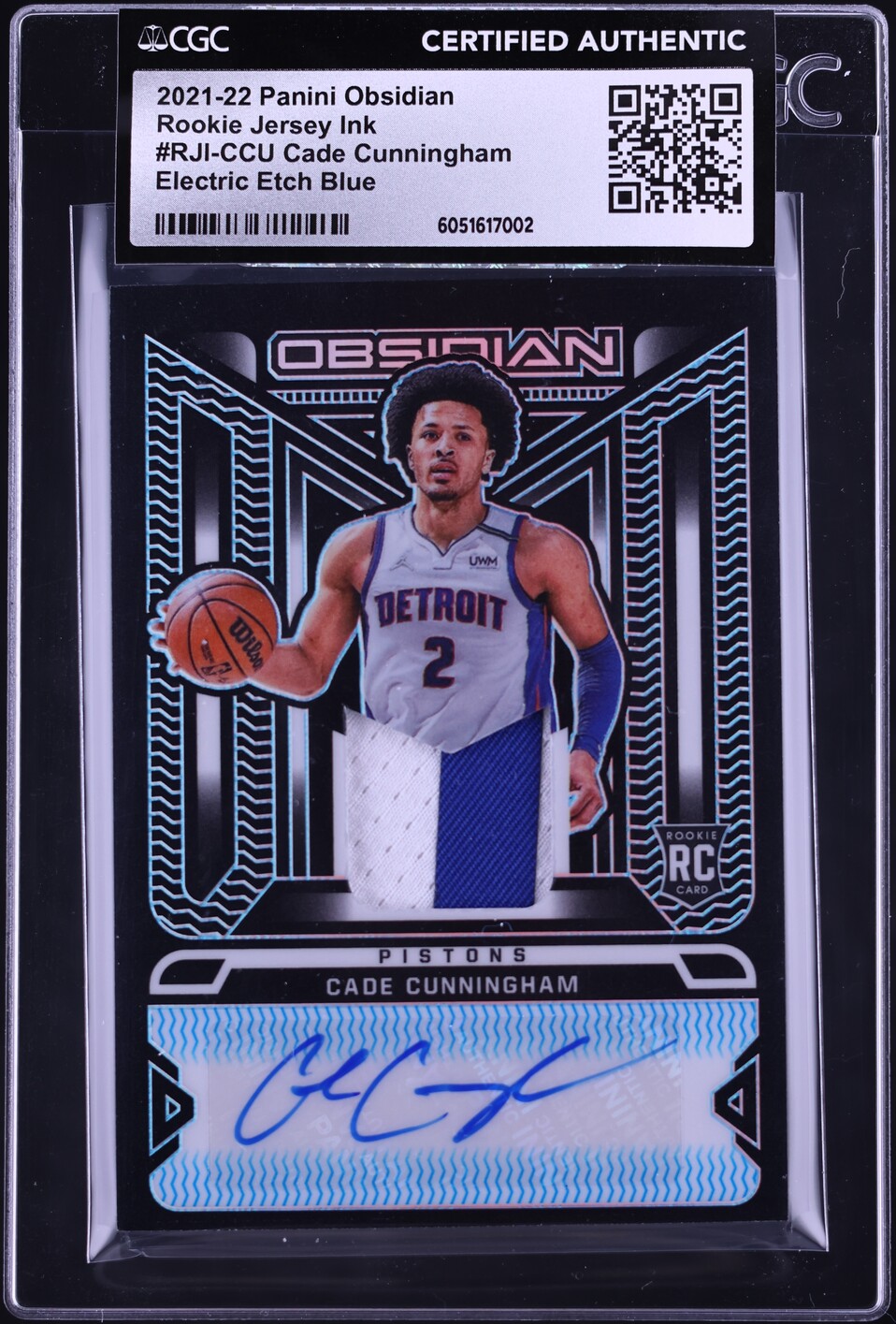2021 Panini Obsidian E/E Blue Cade Cunningham ROOKIE PATCH AUTO /16 CGC AUTH
