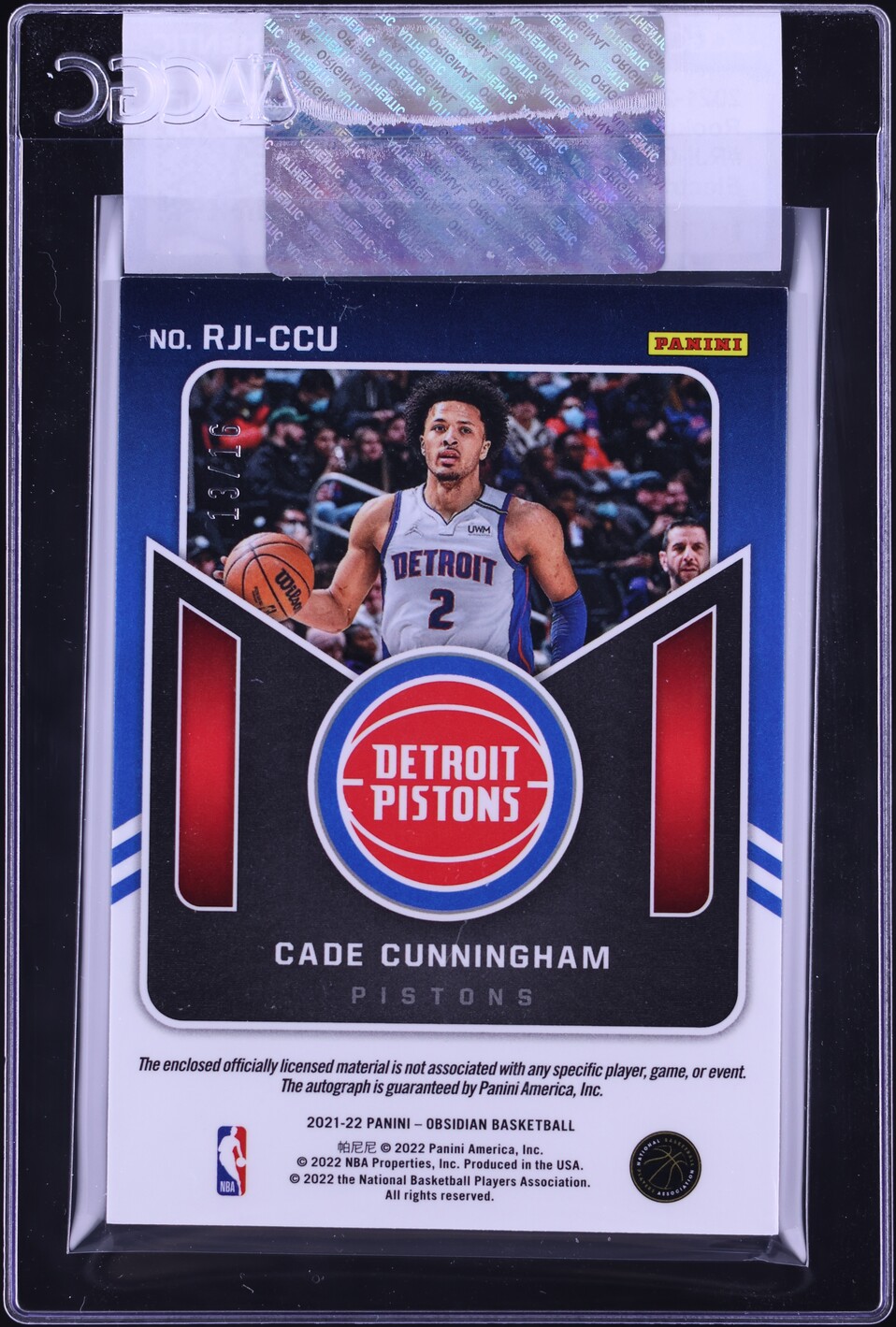 2021 Panini Obsidian E/E Blue Cade Cunningham ROOKIE PATCH AUTO /16 CGC AUTH