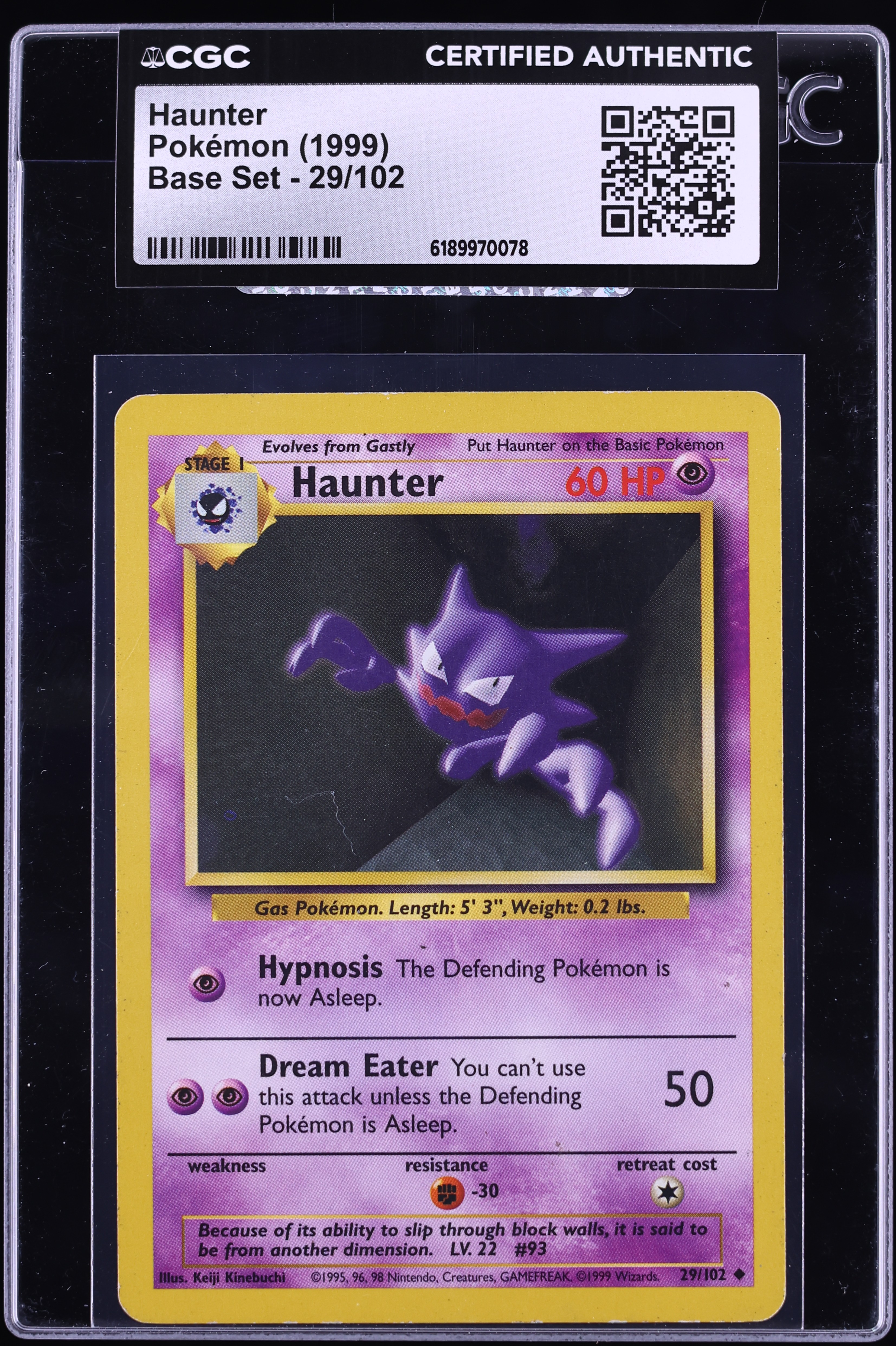 1999 Pokemon Base Set Haunter #29 CGC AUTH