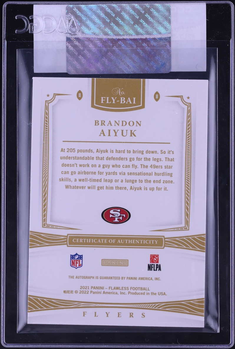 2022 Panini Flawless '21 Flyers Silver Brandon Aiyuk AUTO /20 #FLY-BAI CGC AUTH