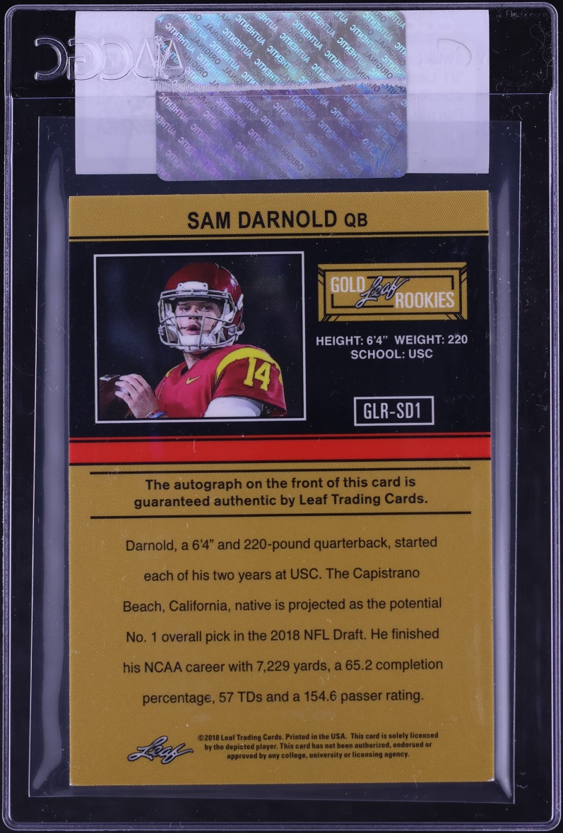 2018 Leaf Ultimate Draft '91 Purple Sam Darnold ROOKIE AUTO 1/1 #GLR-SD1 CGC AUTH