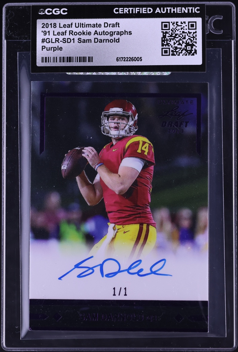 2018 Leaf Ultimate Draft '91 Purple Sam Darnold ROOKIE AUTO 1/1 #GLR-SD1 CGC AUTH