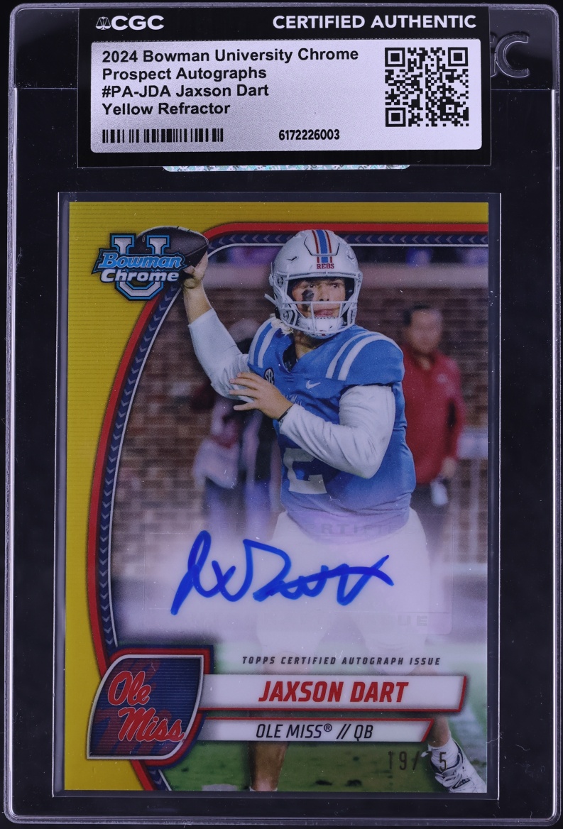 2024 Bowman Chrome University Yellow Refractor Jaxson Dart ROOKIE AUTO /75 #PA-JDA CGC AUTH