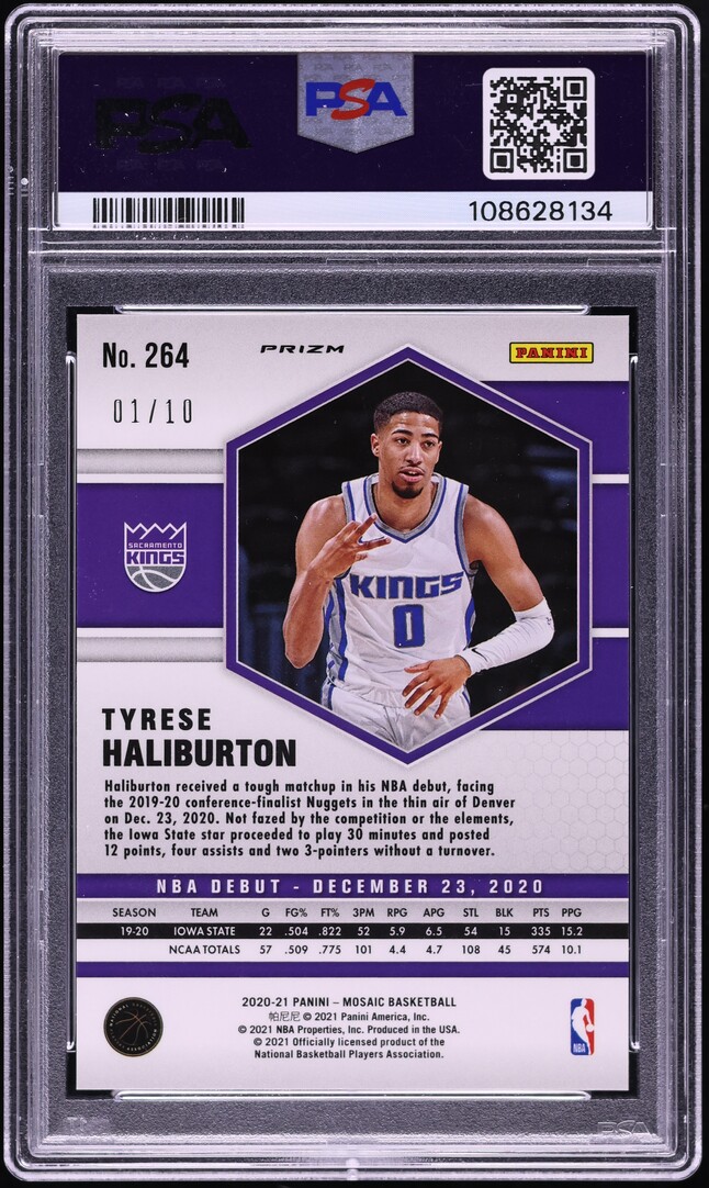 2020 Panini Mosaic Fast Break-Gold Tyrese Haliburton ROOKIE 1/10 #264 PSA 9 MINT