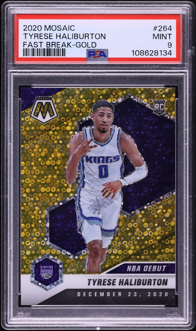 2020 Panini Mosaic Fast Break-Gold Tyrese Haliburton ROOKIE 1/10 #264 PSA 9 MINT
