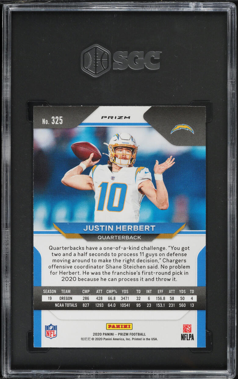 2020 Panini Prizm Green Justin Herbert ROOKIE #325 SGC 9.5 MINT+