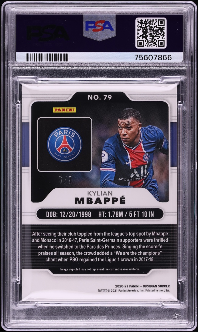 2020 Panini Obsidian Electric Etch Contra Kylian Mbappe /9 #79 PSA 10 GEM MINT - Photo 2