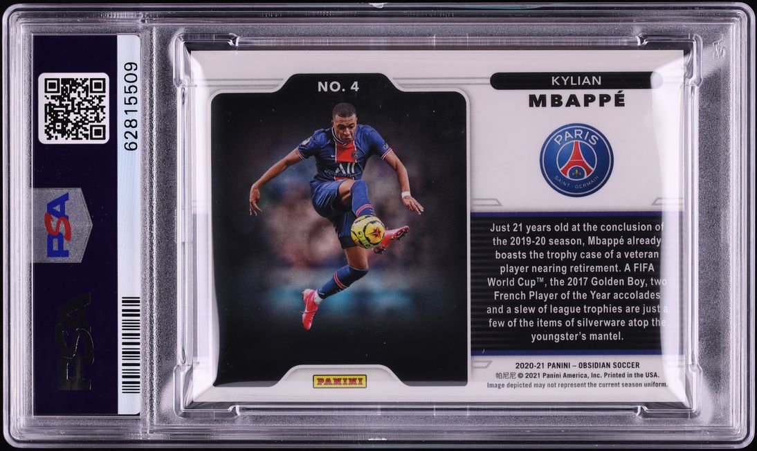 2020 Panini Obsidian Black Colorblast Kylian Mbappe #4 PSA 10 GEM MINT - Photo 2