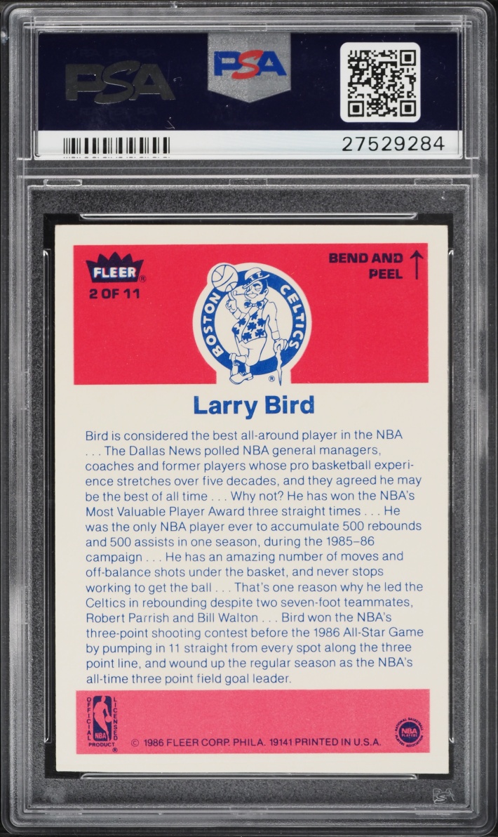 1986 Fleer Sticker Larry Bird #2 PSA 9 MINT