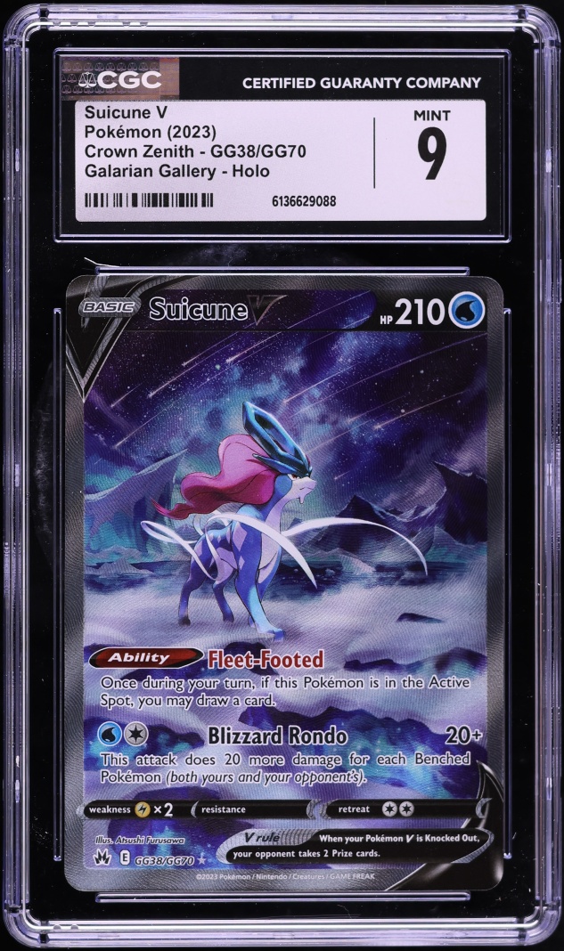 2023 Pokemon Sword & Shield Crown Zenith Galarian Gallery Full Art Suicune V #GG38 CGC 9 MINT
