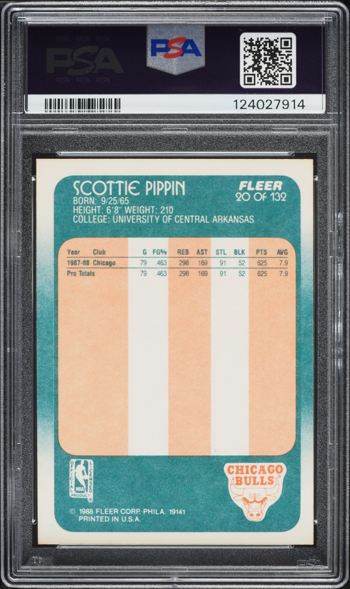 1988 Fleer Basketball Scottie Pippen ROOKIE #20 PSA 8 NM-MT