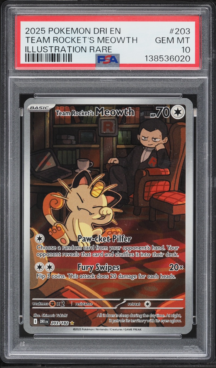 2025 Pokemon Scarlet & Violet Destined Rivals IR Team Rocket's Meowth #203 PSA 10 GEM MINT