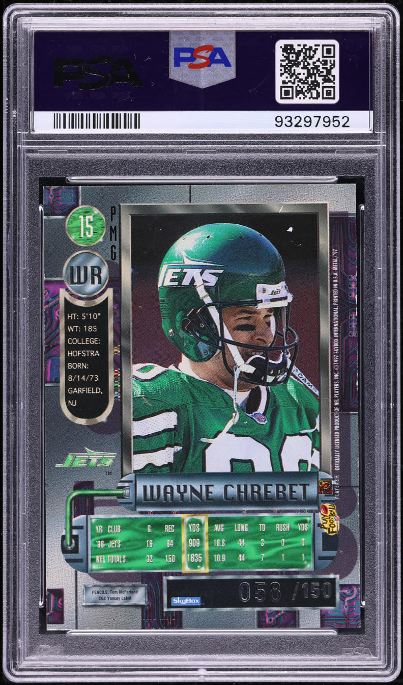 1997 Metal Universe Precious Metal Gems PMG Red Wayne Chrebet /150 #15 PSA 7