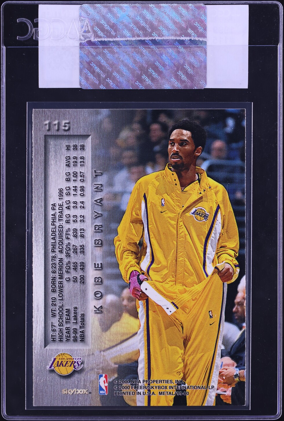 1999 Metal Basketball Kobe Bryant #115 CGC AUTH