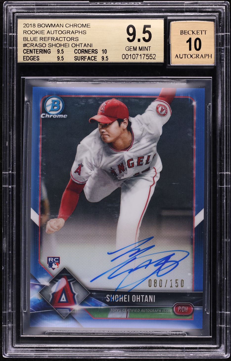 2018 Bowman Chrome Blue Refractor Shohei Ohtani ROOKIE AUTO /150 BGS 9.5 GEM