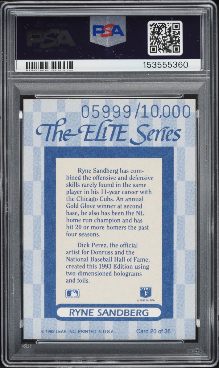 1993 Donruss Elite Ryne Sandberg /10000 #20 PSA 10 GEM MINT