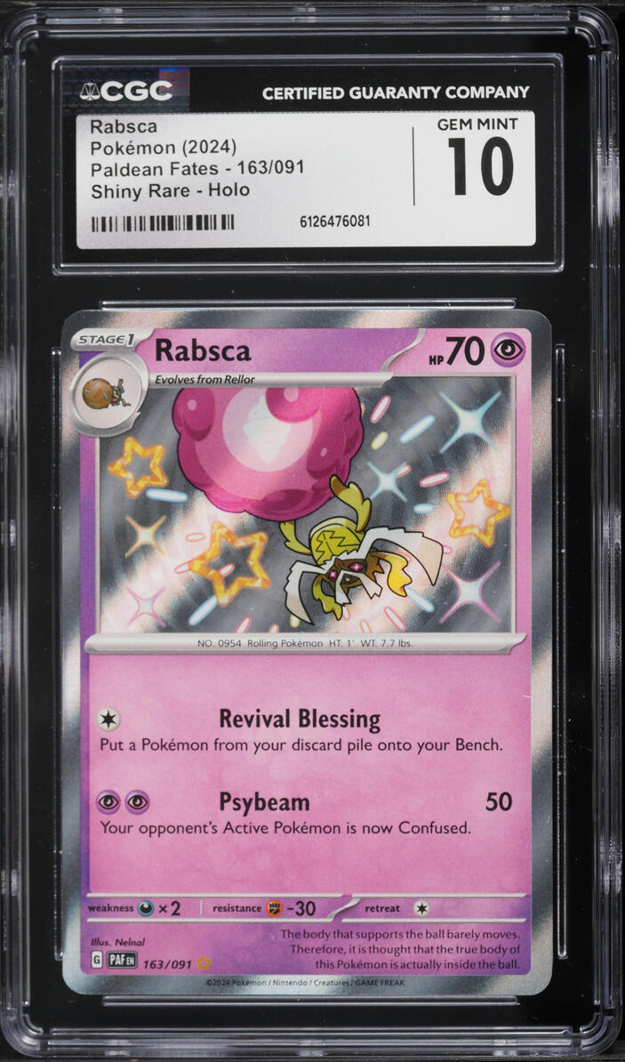 2024 Pokemon Scarlet & Violet Paldean Fates Shiny Rare Rabsca #163 CGC 10 GEM MINT