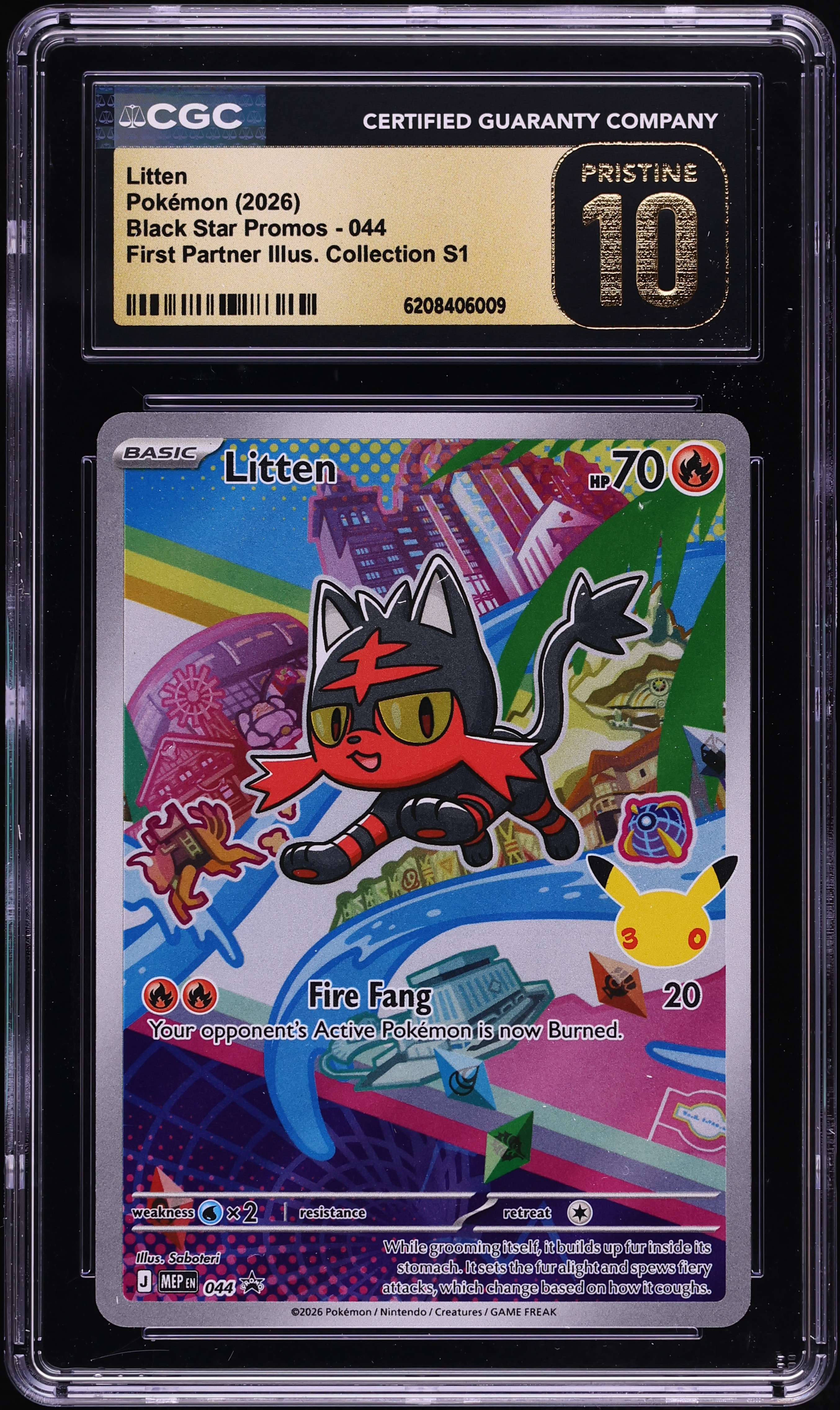 2026 Pokemon Mega Promo First Partner Illustration S1 Full Art Litten #44 CGC 10 PRISTINE