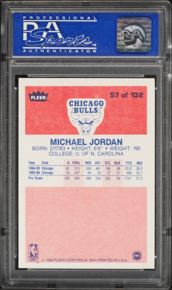 1986 Fleer Basketball Michael Jordan ROOKIE #57 PSA 6 EXMT