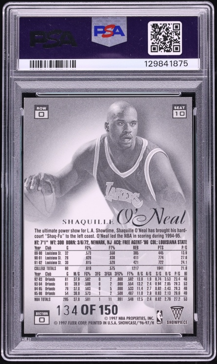 1996 Flair Showcase Legacy Collection Row 0 Shaquille O'Neal /150 #10 PSA 8 NM-MT