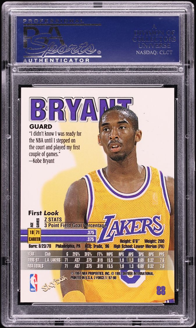 1997 Skybox Z-Force Kobe Bryant #88 PSA 10 GEM MINT