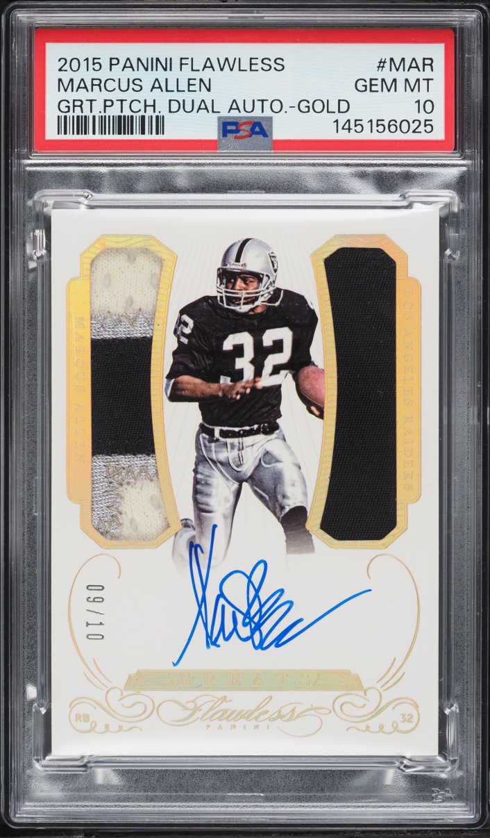 2015 Panini Flawless Greats Dual Gold Marcus Allen PATCH AUTO /10 #GPDA-MAR PSA 10 GEM MINT - Photo 1