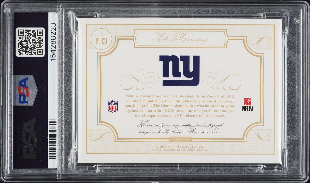 2015 Panini Flawless Emerald Eli Manning PATCH AUTO /5 #PA-EM PSA 8 NM-MT - Photo 2