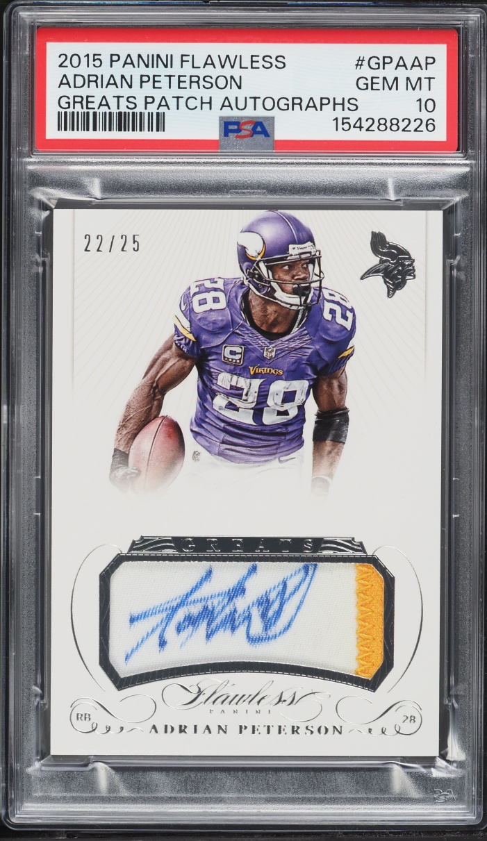 2015 Panini Flawless Greats Adrian Peterson PATCH AUTO /25 #GPA-AP PSA 10 GEM MINT - Photo 1