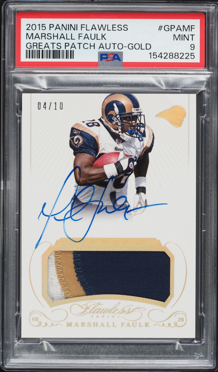 2015 Panini Flawless Greats Gold Marshall Faulk PATCH AUTO /10 #GPA-MF PSA 9 MINT - Photo 1