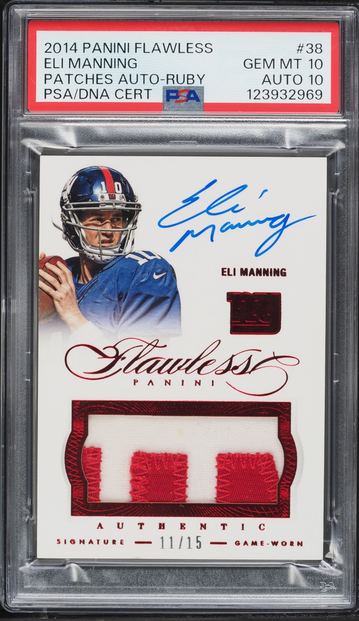 2014 Panini Flawless Ruby Eli Manning PATCH AUTO DNA 10 /15 #38 PSA 10 GEM MINT - Photo 1