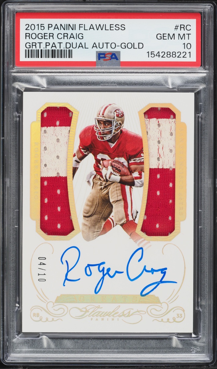 2015 Panini Flawless Greats Dual Gold Roger Craig PATCH AUTO /10 #GPDA-RC PSA 10 GEM MINT - Photo 1