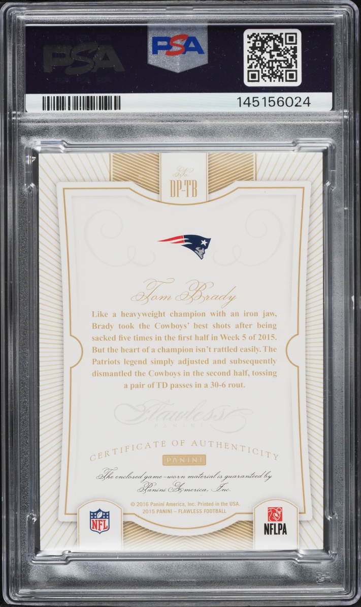 2015 Panini Flawless Dual Tom Brady PATCH /20 #DP-TB PSA 8 NM-MT - Photo 2