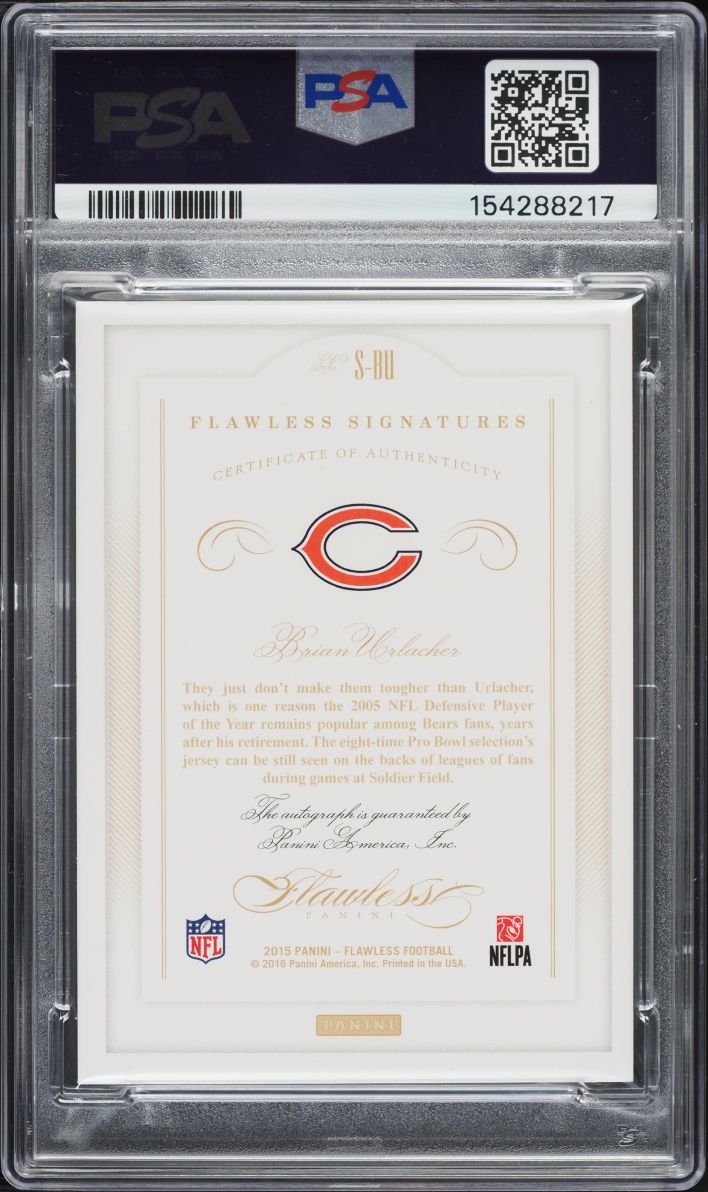 2015 Panini Flawless Veteran Platinum Brian Urlacher AUTO 1/1 #S-BU PSA 8 NM-MT - Photo 2