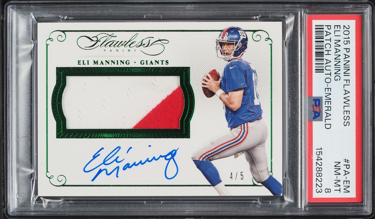 2015 Panini Flawless Emerald Eli Manning PATCH AUTO /5 #PA-EM PSA 8 NM-MT - Photo 1