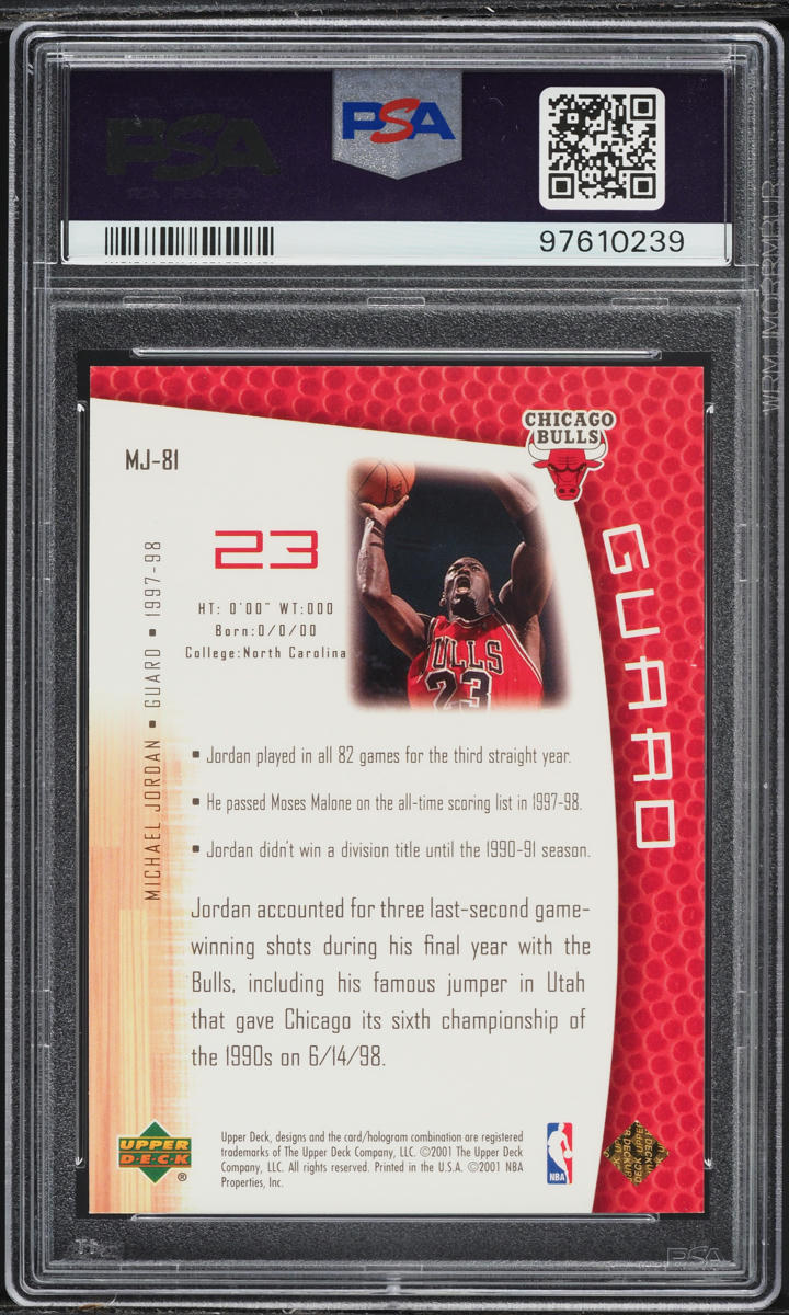 2001 Upper Deck MJ's Back 23 Karat Gold Michael Jordan /23 #MJ-81 PSA 8 NM-MT