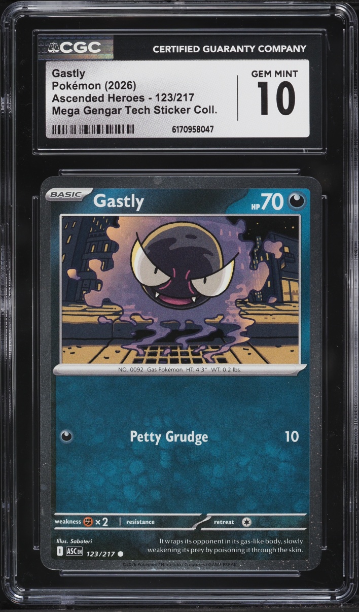 2026 Pokemon Mega Evolution Ascended Heroes Tech Sticker Gastly #123 CGC 10 GEM MINT