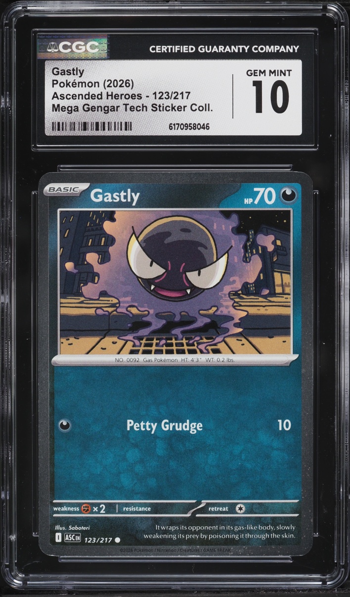 2026 Pokemon Mega Evolution Ascended Heroes Tech Sticker Gastly #123 CGC 10 GEM MINT
