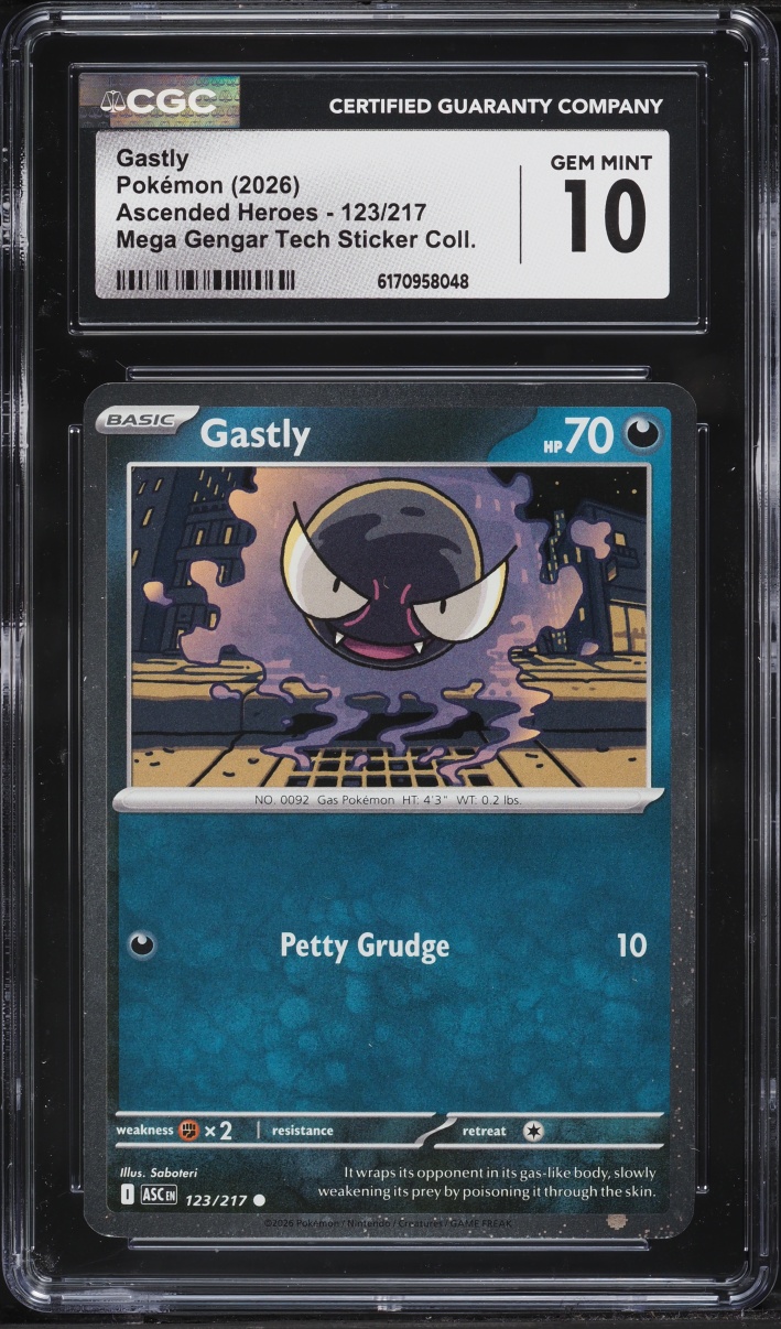 2026 Pokemon Mega Evolution Ascended Heroes Tech Sticker Gastly #123 CGC 10 GEM MINT