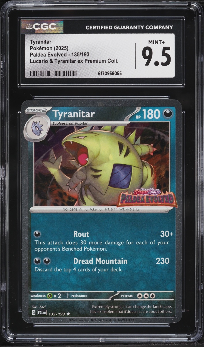 2025 Pokemon Scarlet & Violet Paldea Evolved Premium Collection Tyranitar #135 CGC 9.5 MINT+
