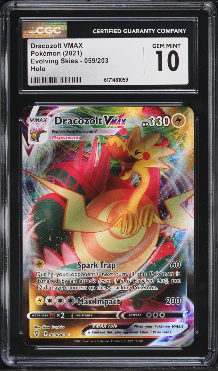 2021 Pokemon Sword & Shield Evolving Skies Full Art Dracozolt VMAX #59 CGC 10 GEM MINT