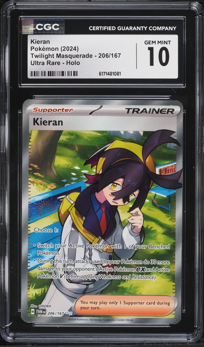 2024 Pokemon Scarlet & Violet Twilight Masquerade Full Art Kieran #206 CGC 10 GEM MINT