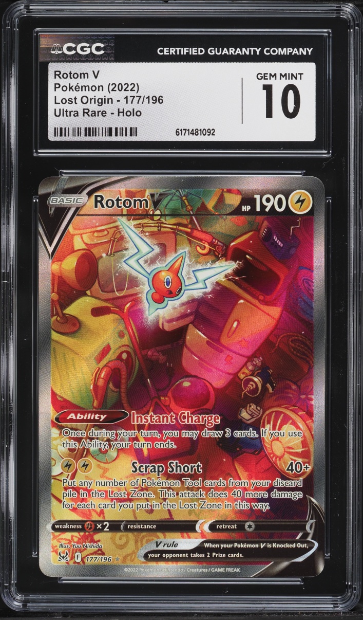 2022 Pokemon Sword & Shield Lost Origin Full Art Rotom V #177 CGC 10 GEM MINT