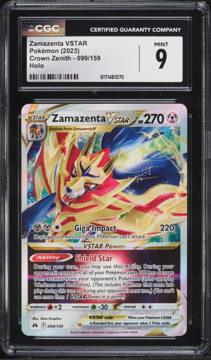 2023 Pokemon Sword & Shield Crown Zenith Holo Zamazenta VSTAR #99 CGC 9 MINT