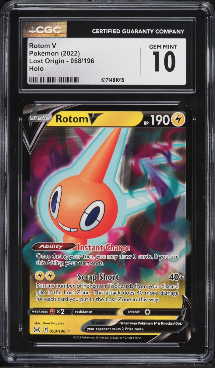 2022 Pokemon Sword & Shield Lost Origin Holo Rotom V #58 CGC 10 GEM MINT