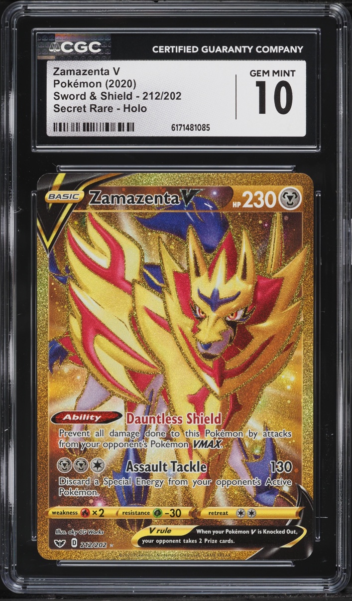 2020 Pokemon Sword & Shield Gold Rare Zamazenta V #212 CGC 10 GEM MINT