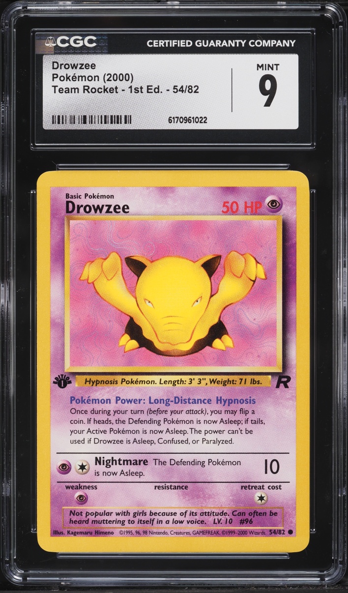 2000 Pokemon Team Rocket 1st Edition Drowzee #54 CGC 9 MINT
